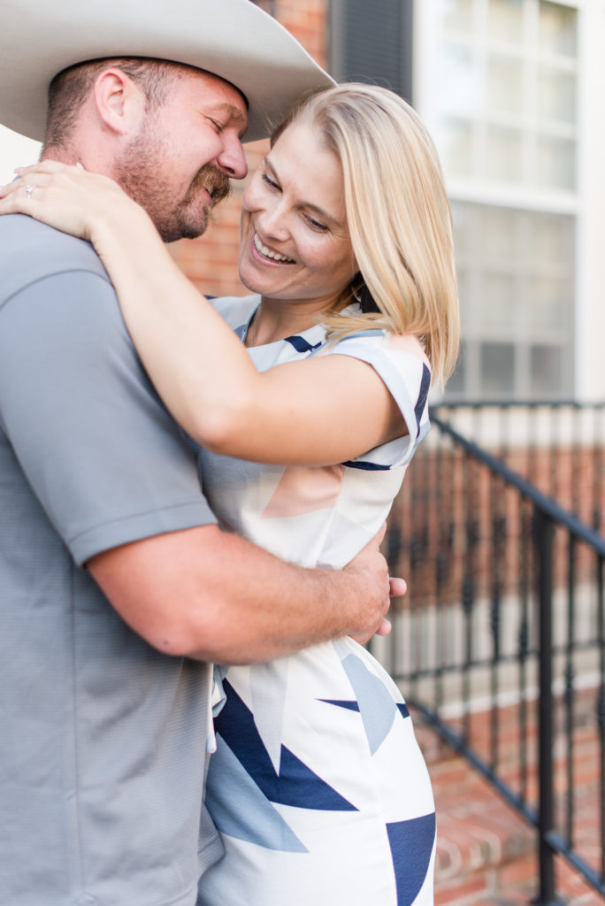 Downtown Lagrange Ga Couples engagement photo session with cowboy hat