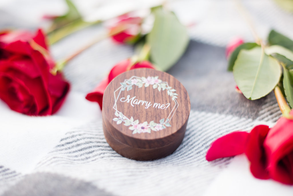 Piedmont Park proposal, wooden ring box, marry me ring box, marry me wooden rig box, red roses,candace abbitt photography photography