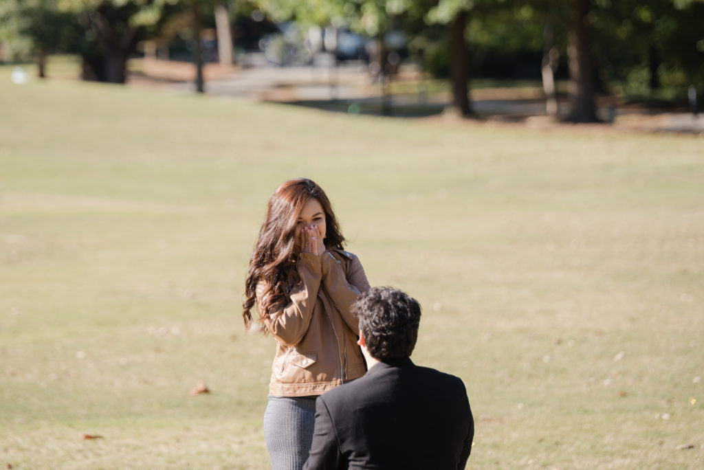 Proposal at Piedmont Park Atlanta, Oak Hill proposal, Kat and Eric Proposal,candace abbitt photography