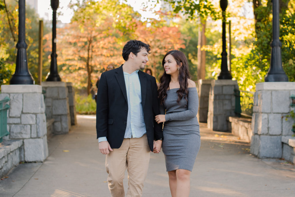 Newly engage at Piedmont Park Atlanta, engaged, gray dress, couples, snuggle,Candace Abbitt Photography