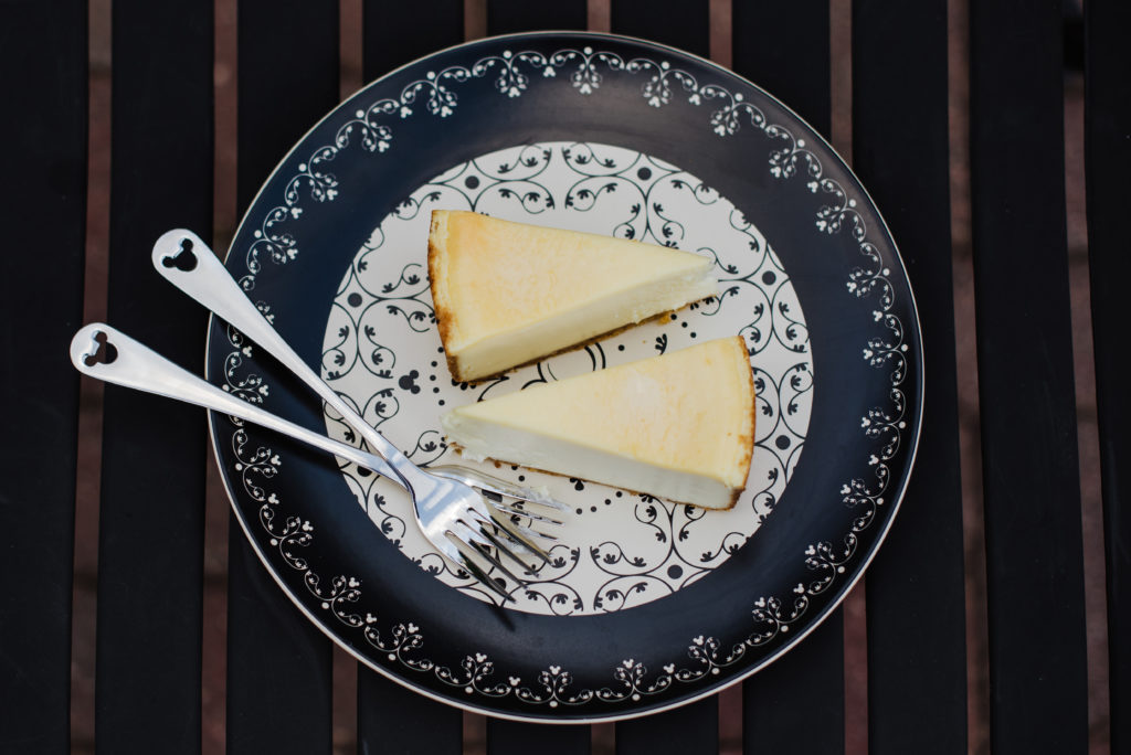 Mickey mouse plate with cheesecake and mickey mouse forks engagement session in Senoia GA