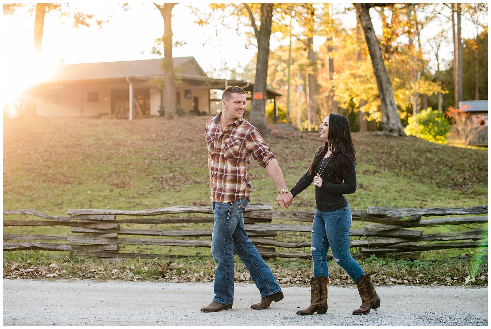 Red barn engagement session, rustic engagement session, Newnan Ga, Starr's Mill, Couples session, couples photos, engagement session Newnan, engagement session peachtree city, romantic engagement, joyful engagement session, plaid engagement, plaid couples session, gray engagement, gray couples session, engaged